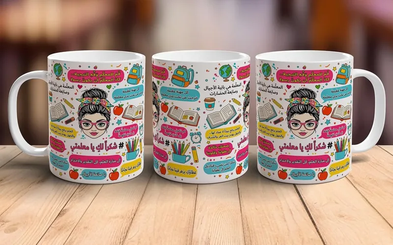 Product images we made: the same mug shown from the front, side and back on a wooden table.