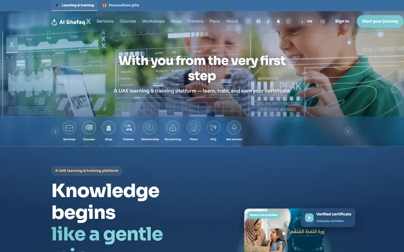 Al Ghafaq X, the bilingual teacher-training platform built by Tisira, open in a browser.